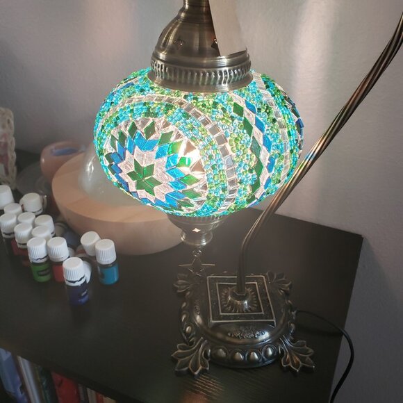 Turkish swan neck blue glass mosaic lamp - Picture 2 of 2